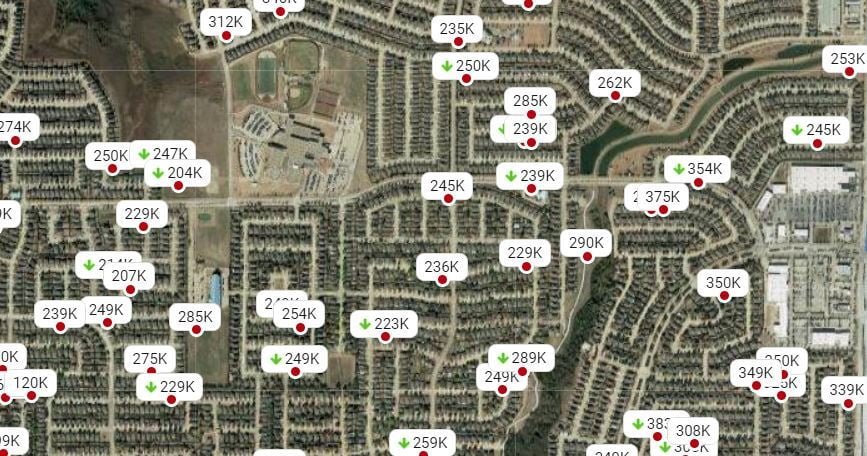 Aerial View with Prices On Sold Houses